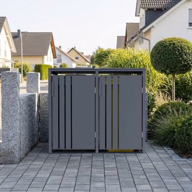 Phoenix Safe Company Anthracite Double Wheelie Bin Store for 2 x 240L Bins, Soft Close Metal Storage, W: 80 cm, D: 116 cm, H: 80 cm