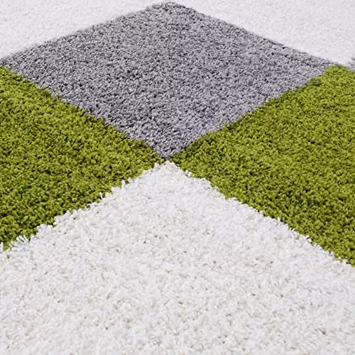 THE RUGS Modern Luxury Shaggy Area Rug, Multicolour Green Pattern, W/D/H: 140 x 200 cm – 3