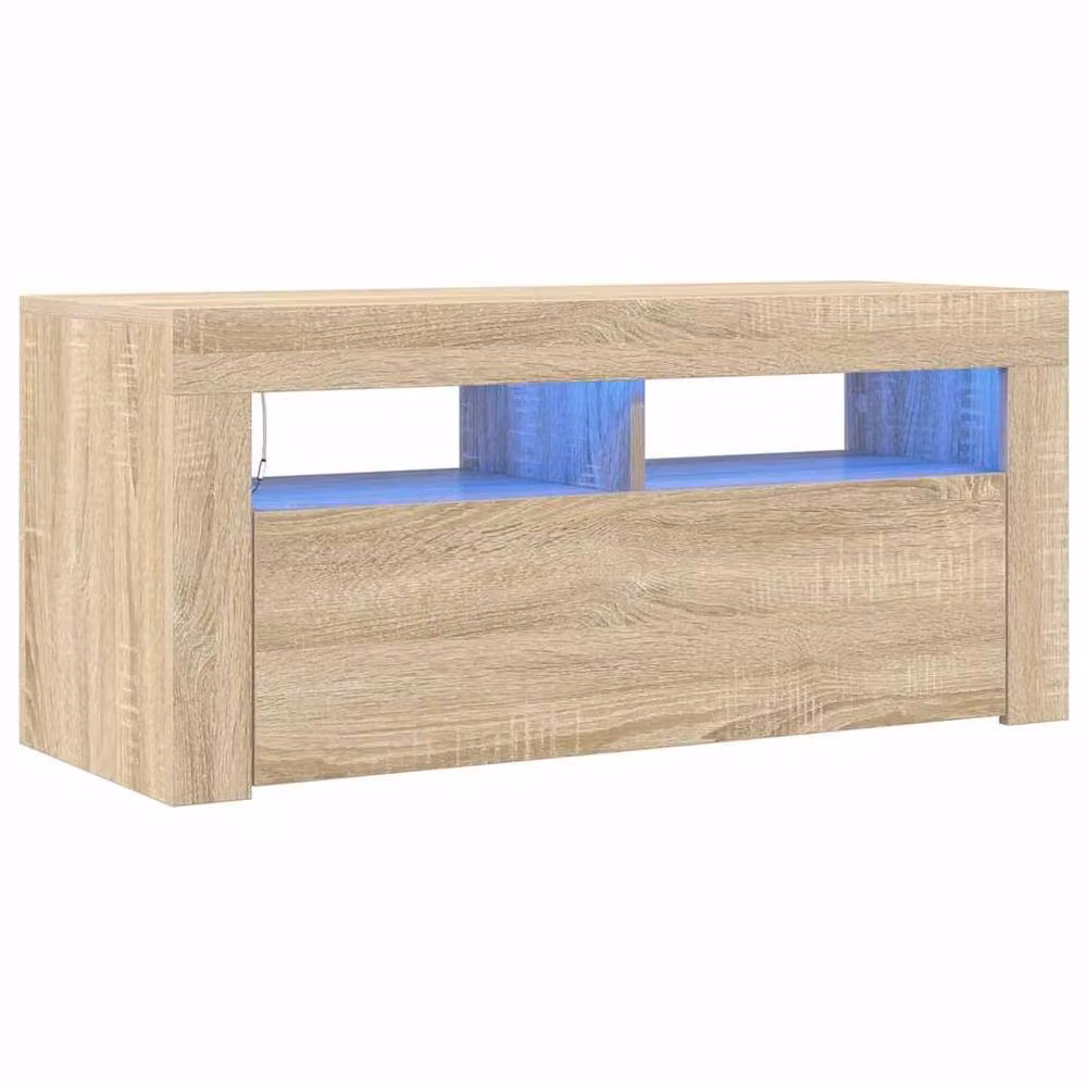 Berkfield Home Modern TV Cabinet with LED Lights in Sonoma Oak, W/D/H: 90 x 35 x 40 cm – 2
