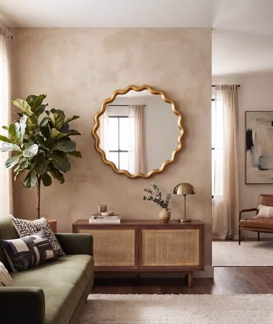 DEENZ Round Wave Edge Modern Wall Mirror in Gold, Diameter: 49.5 cm