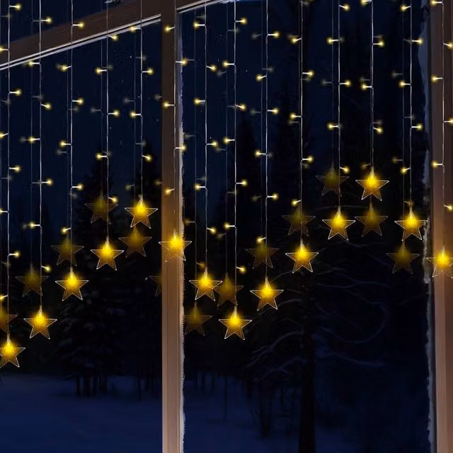 Globrite 104 LED Star Curtain Fairy Lights in Warm White with Remote Control – 1