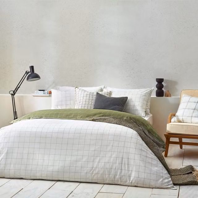 Make it a Home Reversible Checked Cotton Duvet Cover Set in Green and Yellow, 200 x 200 cm