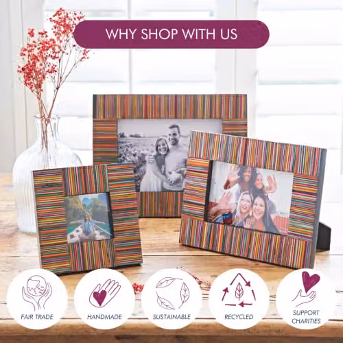 Paper High Multicoloured Striped Mango Wood Photo Frame, Rectangular Tabletop Picture Frame for 10 x 15 cm Photos, W/D/H: 16.5 x 21.5 x 16.5 cm – 5