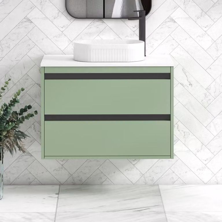Royal Bathrooms Orion 800mm Wall Hung Vanity Unit in Mint Sage with Lyon Basin and Black Accent Trim