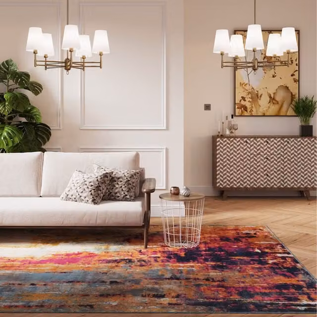The Rug House Modern Geometric Multicolour and Pink Distressed Abstract Area Rug, Width: 230 cm