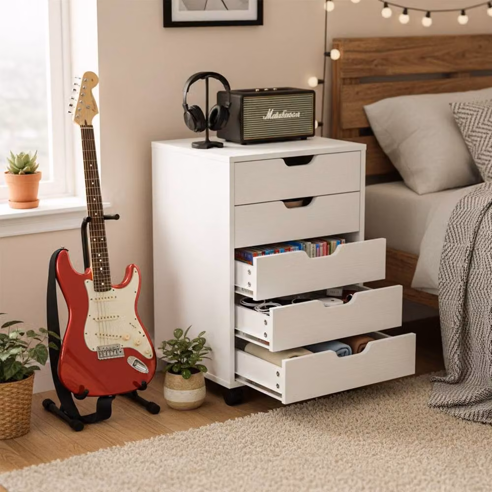 KORVIXA White Wooden 5-Drawer File Cabinet Organiser, W/D/H: 100 x 100 x 65.024 cm – 2