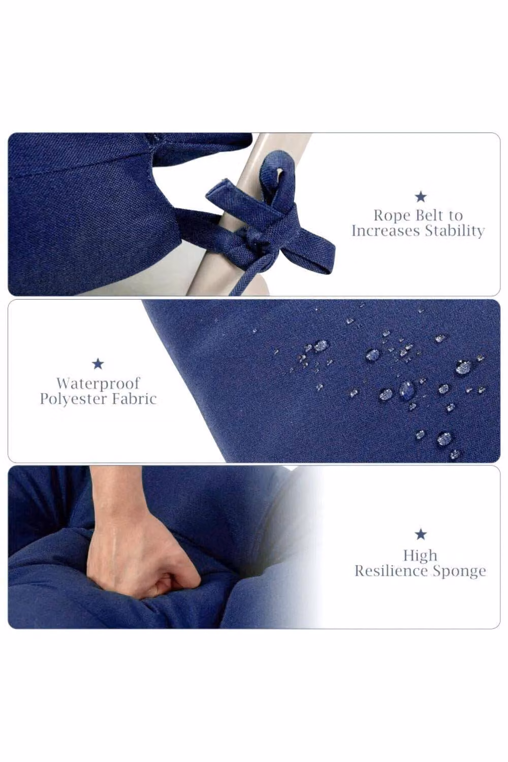 H&O Direct Navy Blue Outdoor Tri-Fold Recliner Cushion, W: 110 cm, D: 55 cm – 3