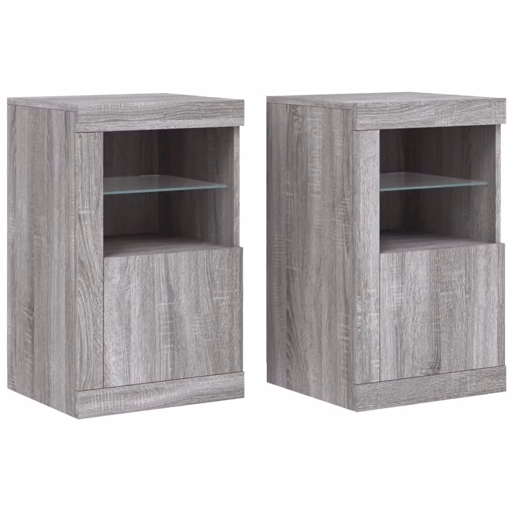 Berkfield Home Set of 2 Modern Grey Side Cabinets with Integrated LED Lighting and Glass Doors – 1