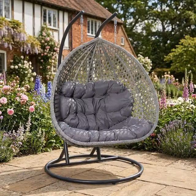 Rosewood & Stone Home Bodiam 2 Seater Double Egg Chair in Dark Grey and Grey