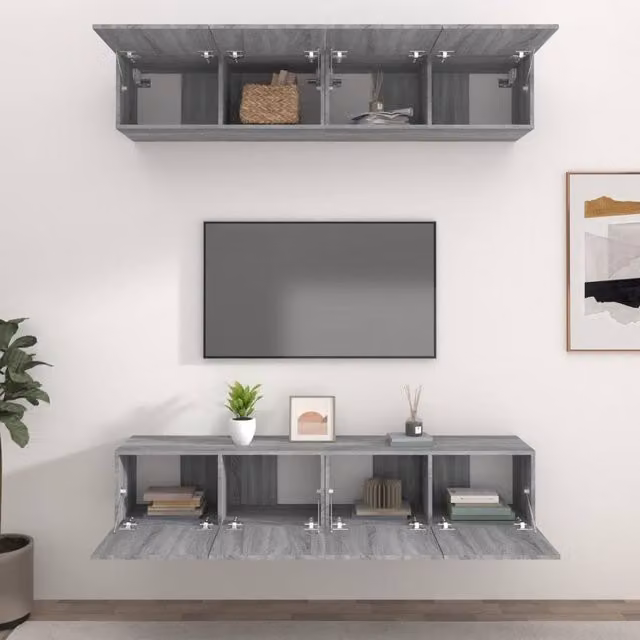 Berkfield Home Set of 4 Modern Grey Sonoma TV Cabinets in Engineered Wood, W/D/H: 80 x 30 x 30 cm