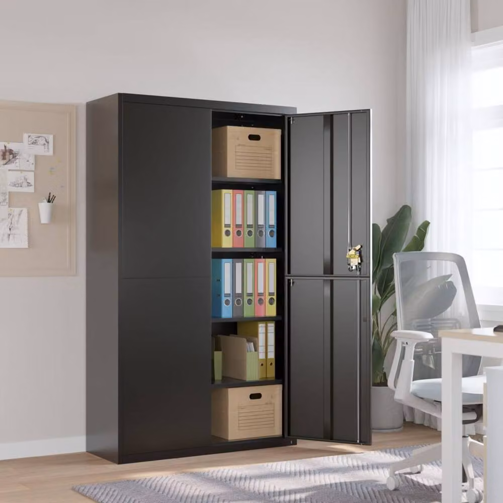 Berkfield Home Black Steel File Cabinet with Hinged Doors and Adjustable Shelves, W/D/H: 105 x 40 x 180 cm – 2