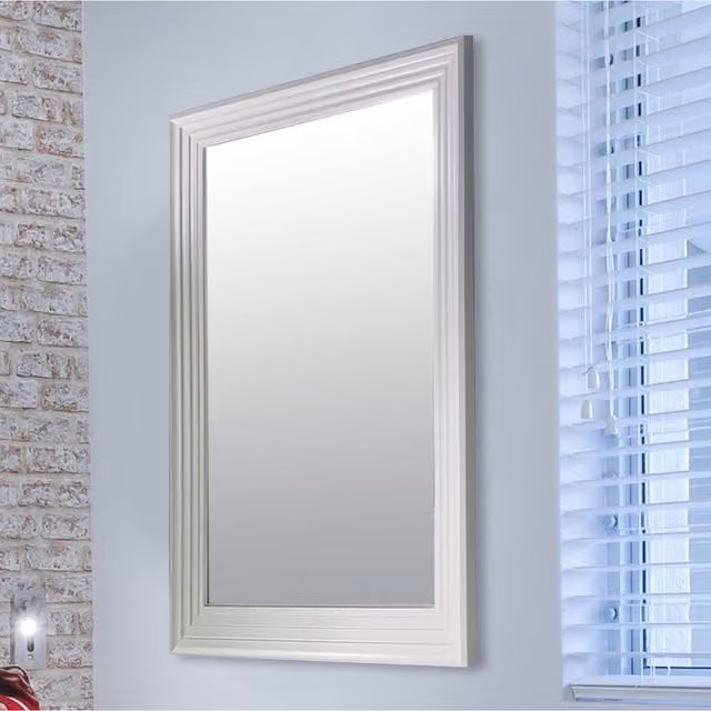 MirrorOutlet Modern Bright White Layered Rectangular Wall Mirror, White, W/H: 75.6 x 106 cm