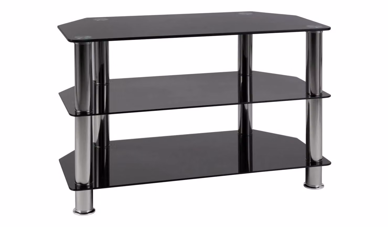 Matrix Glass Corner TV Unit in Black and Chrome with Metal and Glass Shelves W/D/H: 80 x 40 x 50 cm