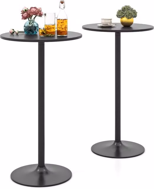 Costway Set of 2 Adjustable Round Bistro Tables in Black Metal