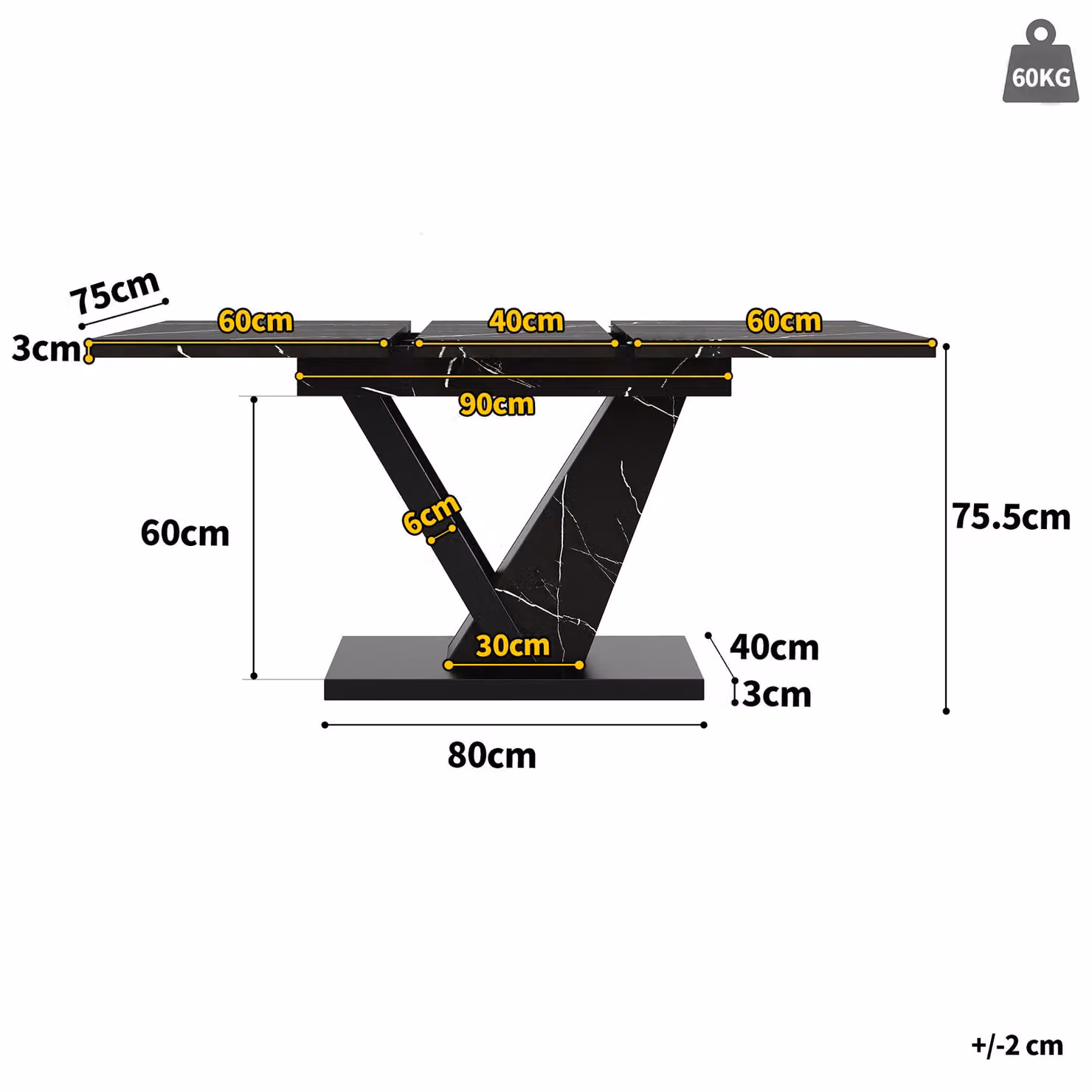 Aosom UK Black Telescopic Extendable Dining Table for 4-6 People, W/D/H: 120 x 75 x 75.5 cm – 3
