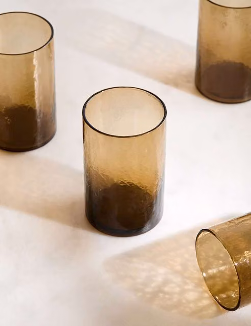 M&S Set of 4 Brown Hammered Hi Ball Tumbler Glasses