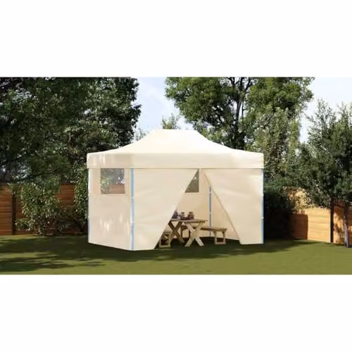 vidaXL Foldable Pop-Up Tent with 4 Side Walls, White/Beige, W: 300 cm, D: 315 cm, H: 231 cm – 3