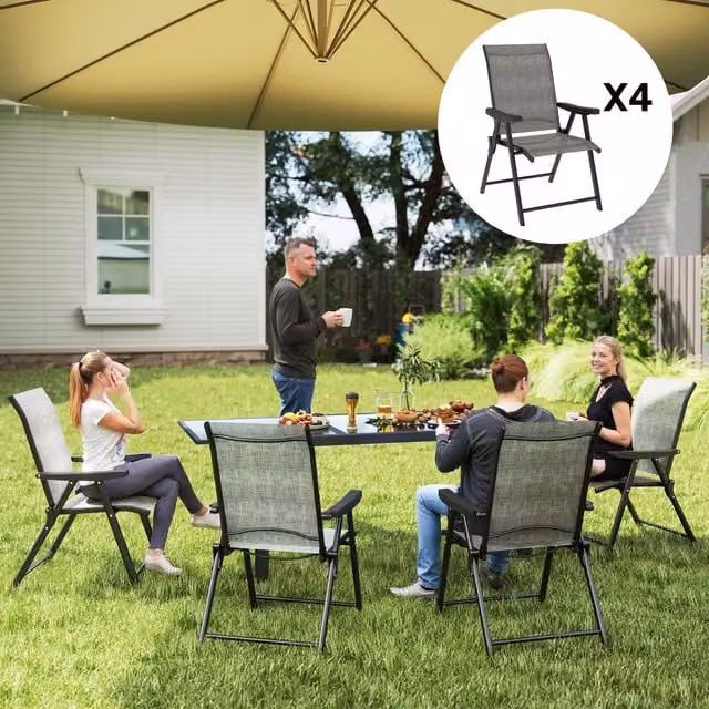 Outsunny Set of 2 Brown Folding Garden Chairs with Armrests and Textilene Fabric