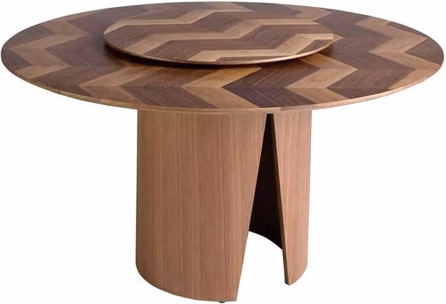 Angel Cerda Modern Round Walnut Dining Table in Brown, Diameter: 150 cm, Height: 76 cm – 1