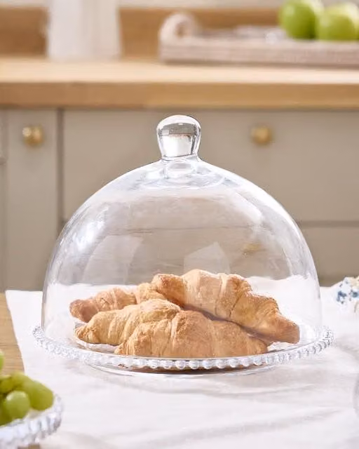 Dibor Bella Perle Round Glass Sandwich Platter and Cloche Cake Holder in Clear