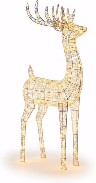 Pegdev Silver Metal Outdoor Deer Garden Decor with 600 Warm White LEDs, Height: 118 cm