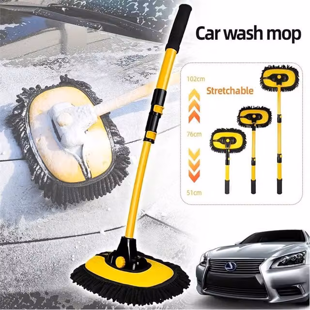 Nordara Yellow Adjustable Telescopic Car Wash Brush Cleaning Kit with Microfibre Head