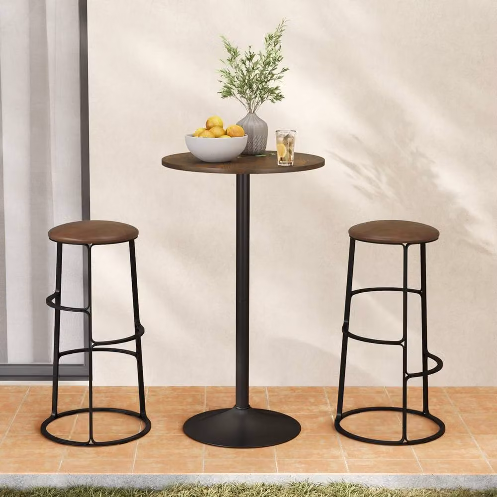 Kelvenix Round Top Pub and Bar Standing Bistro Table in Brown and Black – 3