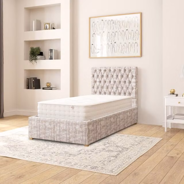 Aspire Grey Velvet Upholstered Ottoman Storage Bed with Lift Up Base, 90 x 190 cm