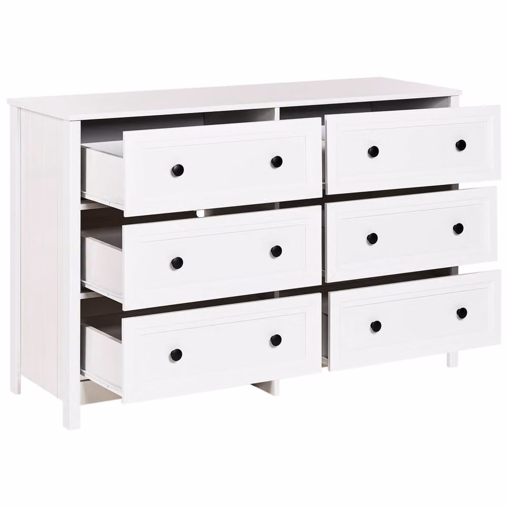 Wyld and Coco 6-Drawer Scandinavian Chest in White with Black Handles and Pine Wood Legs – 2