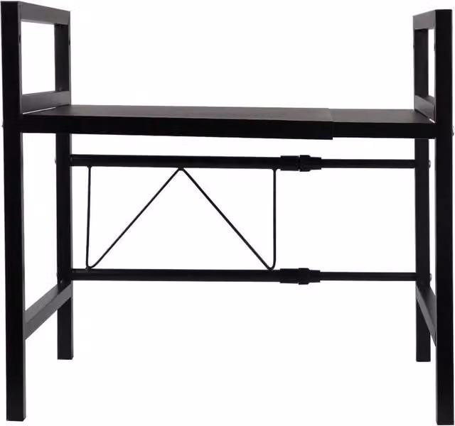 VOGREX 2-Tier Expandable Black Metal Kitchen Corner Microwave Rack