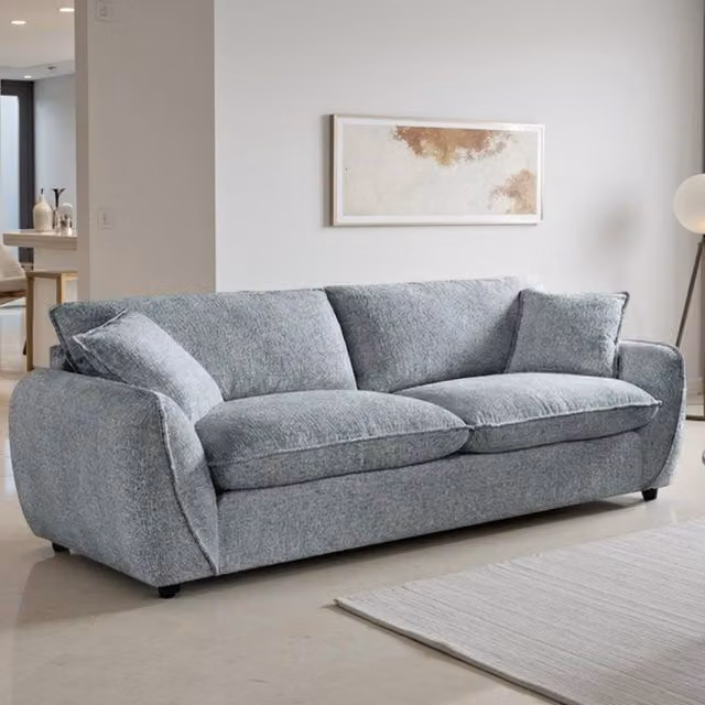 Furnishings For Less UK Berti Modern Grey Fabric 3 Seater Sofa with Curved Arms and Scatter Cushions – 1