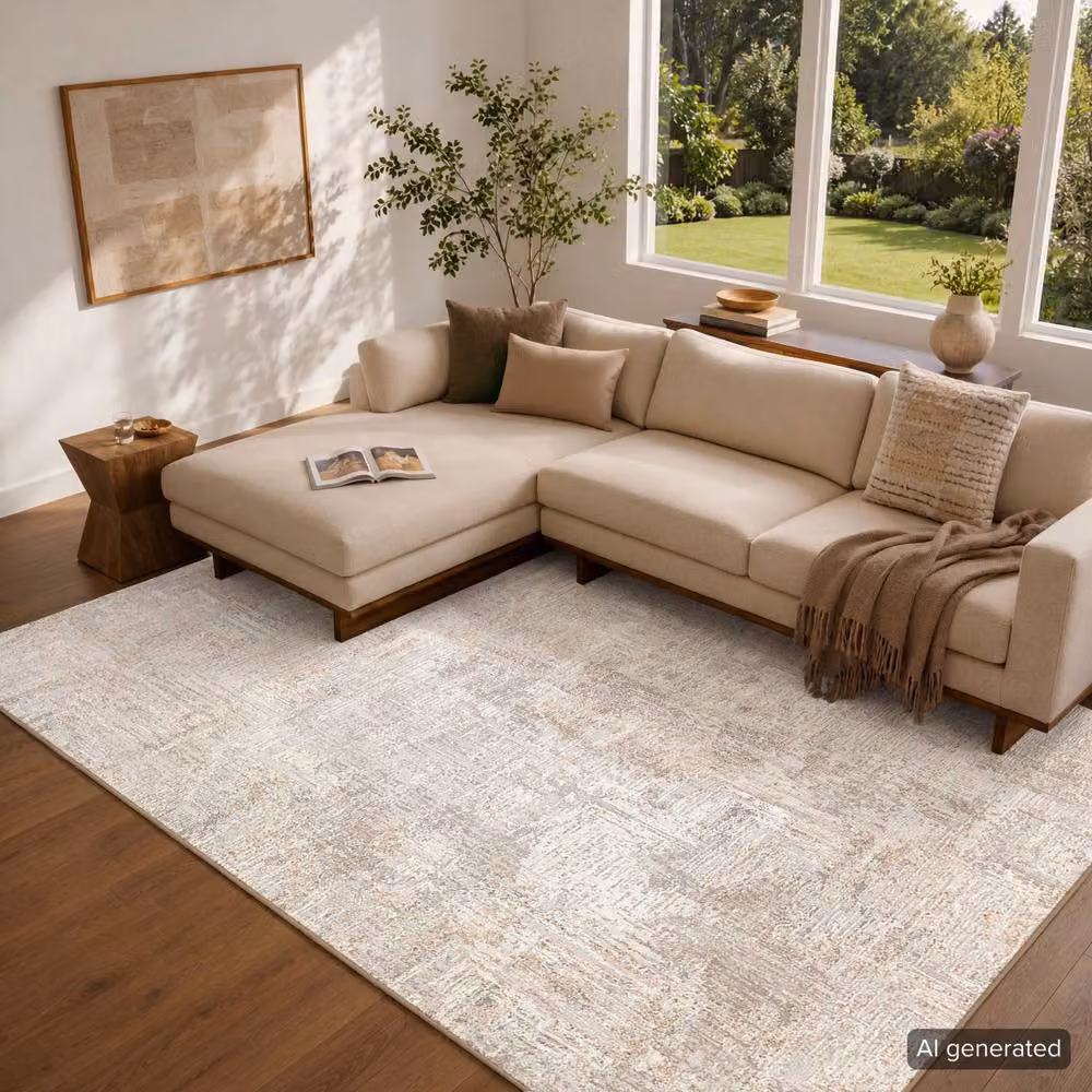 Livabliss Allegro Abstract Modern Marble Rug in Beige and Grey, W: 160 cm, D: 215 cm – 4