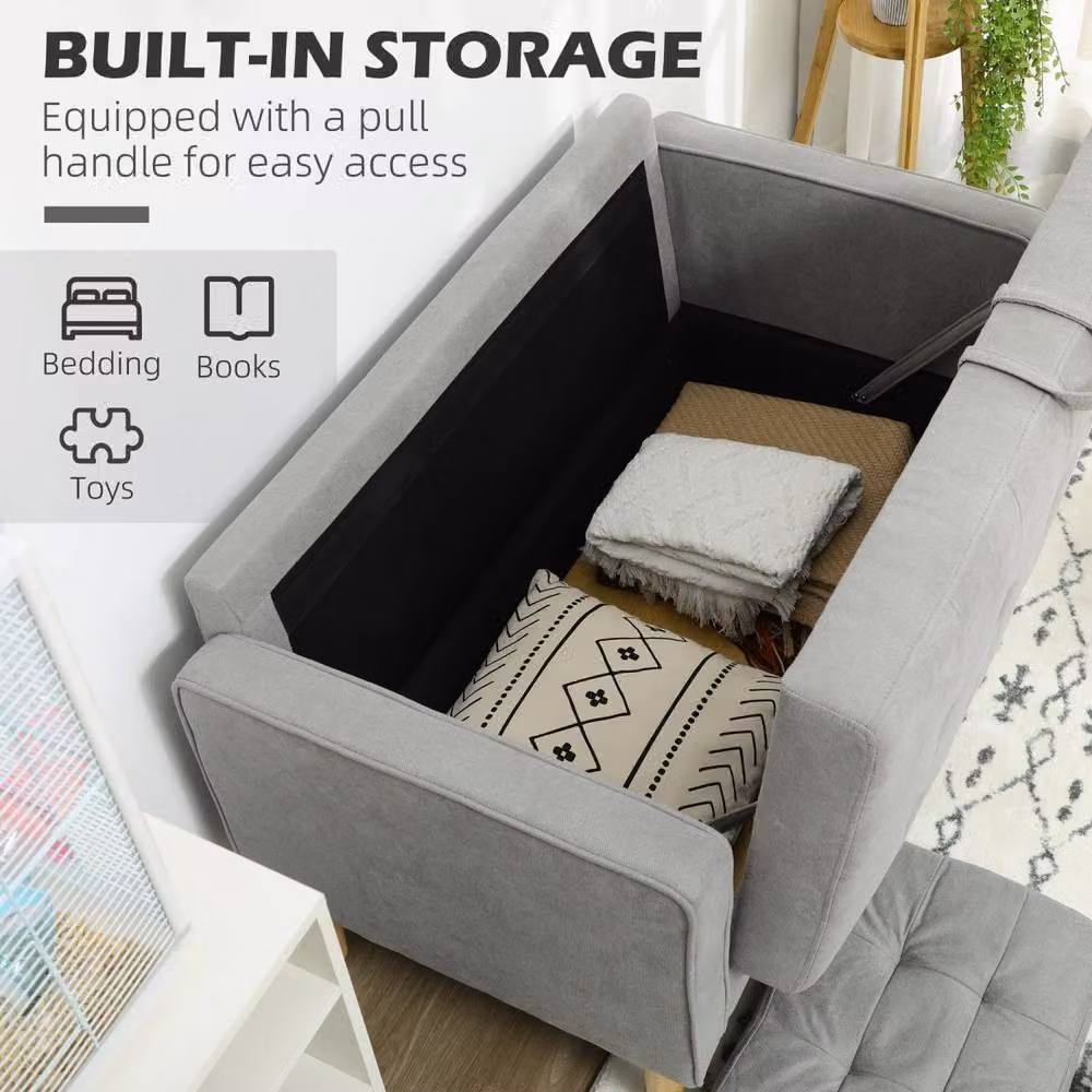Wyld Haus Pamo 2 Seater Compact Fabric Sofa in Light Grey with Hidden Storage and Tufted Detail – 3