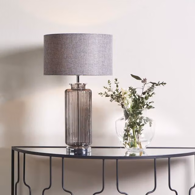 Pagazzi Brock Grey Smoked Glass Table Lamp in Black – 1