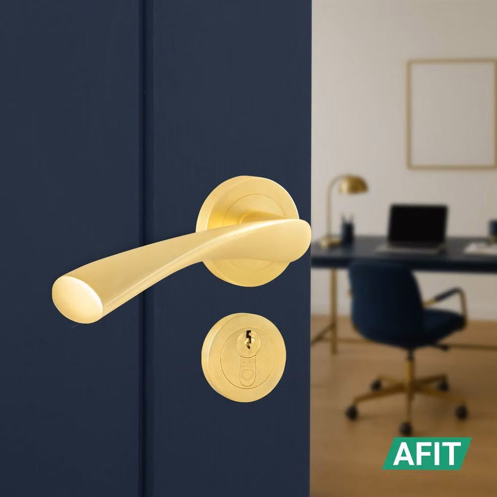 AFIT Novi Gold Satin Brass Fire Door Handle with Euro Lock and Double Cylinder, W: 15.0 cm x H: 15.0 cm – 4