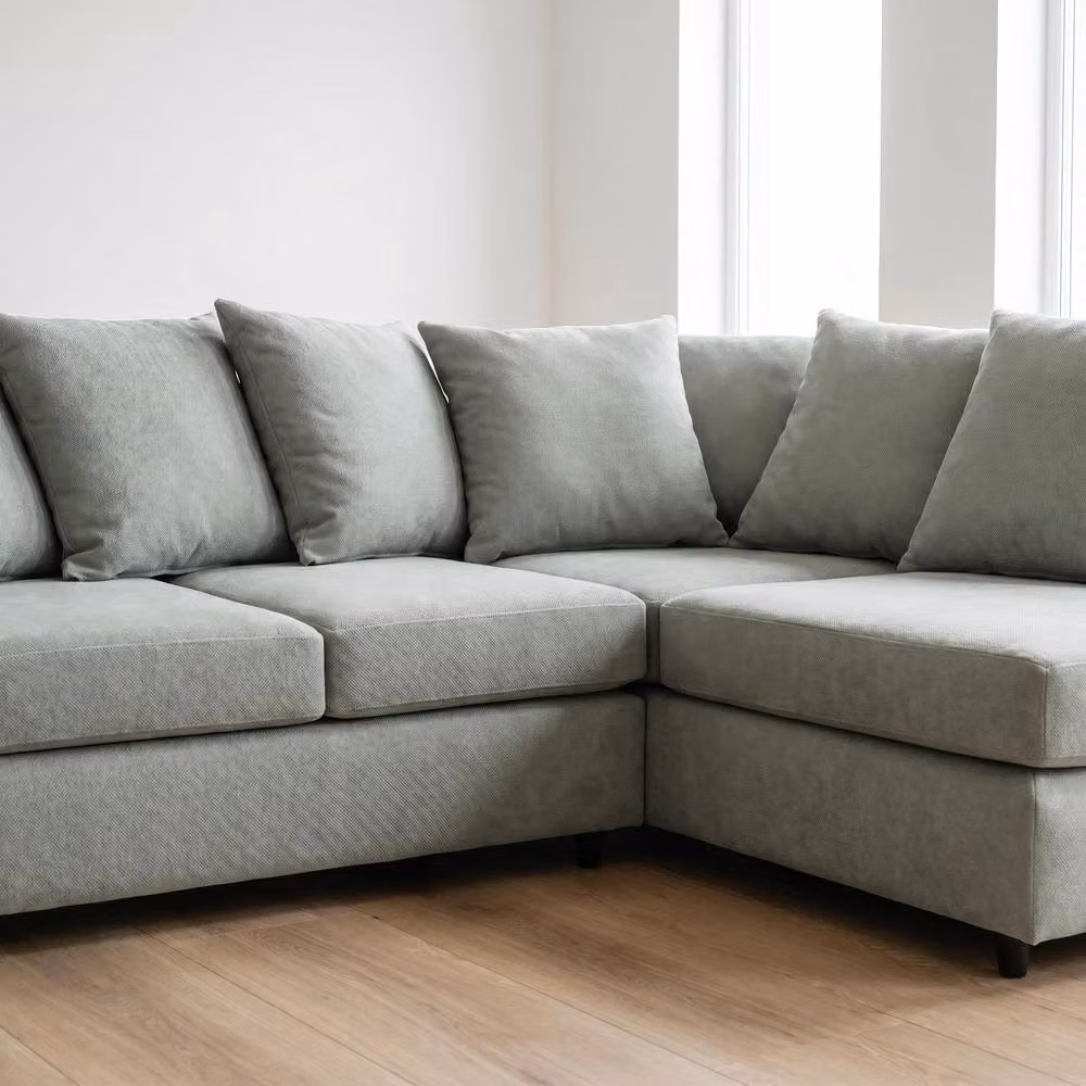 Abakus Direct Harriet Boucle Fabric Right Facing Corner Sofa with Chaise and Scatter Cushions in Light Grey – 3