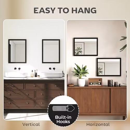 HOMCOM Set of 2 Modern Rectangular Wall Mirrors in Black, W: 40 cm, H: 30 cm – 3