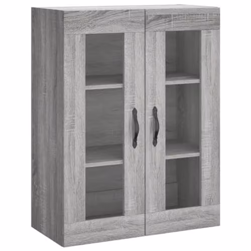 vidaXL Set of 2 Modern Wall Mounted Cabinets with Glass Doors in Grey and Black – 4