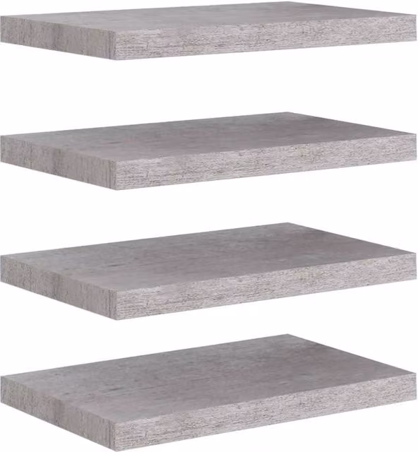 Berkfield Home Set of 4 Floating Wall Shelves in Concrete Grey MDF and Metal, W: 50 cm, D: 23 cm, H: 3.8 cm – 1