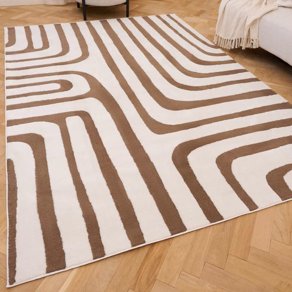 THE RUGS Loft Curved Line Modern Area Rug in Beige, W: 290 cm, D: 200 cm – 2