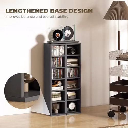 HOMCOM Set of 2 Black CD and DVD Storage Tower Racks with Adjustable Shelves – 7