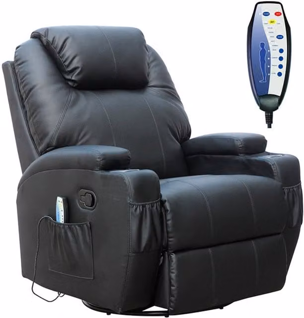 WestWood Black Bonded Leather Massage Recliner Chair with Heat Function
