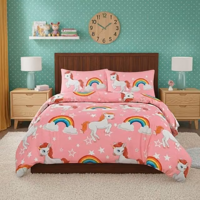 Snug City Kids Unicorn Duvet Cover and Pillowcase Set, Pink, Single, 90 x 190 cm
