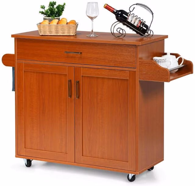 Costway Classic Rolling Kitchen Storage Trolley Island in Brown Wood