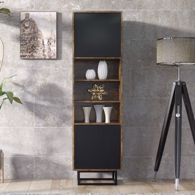Creative Furniture Harmony Industrial Display Cabinet in Oak and Black, Height: 175 cm