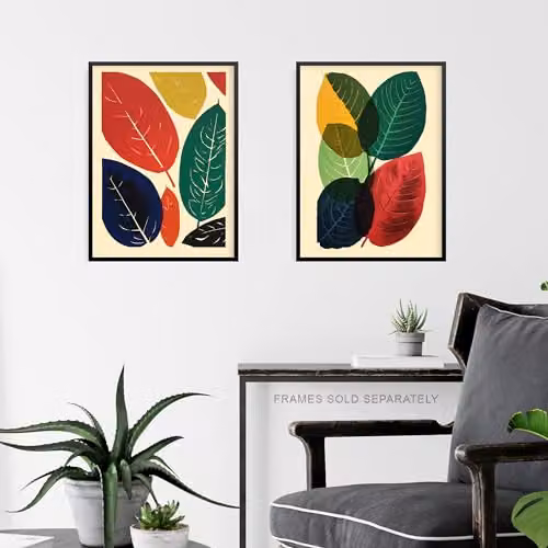 Artery8 Set of 3 Abstract Boho Leaf Paper Poster Prints, Multicolour Graphic Wall Art – 5
