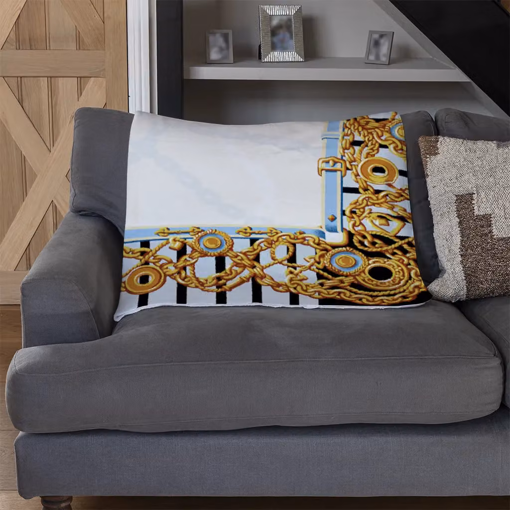 Benjamin Tate Design Golden Chains Fleece Blanket in Gold and Beige, W/D/H: 120 x 150 cm – 3