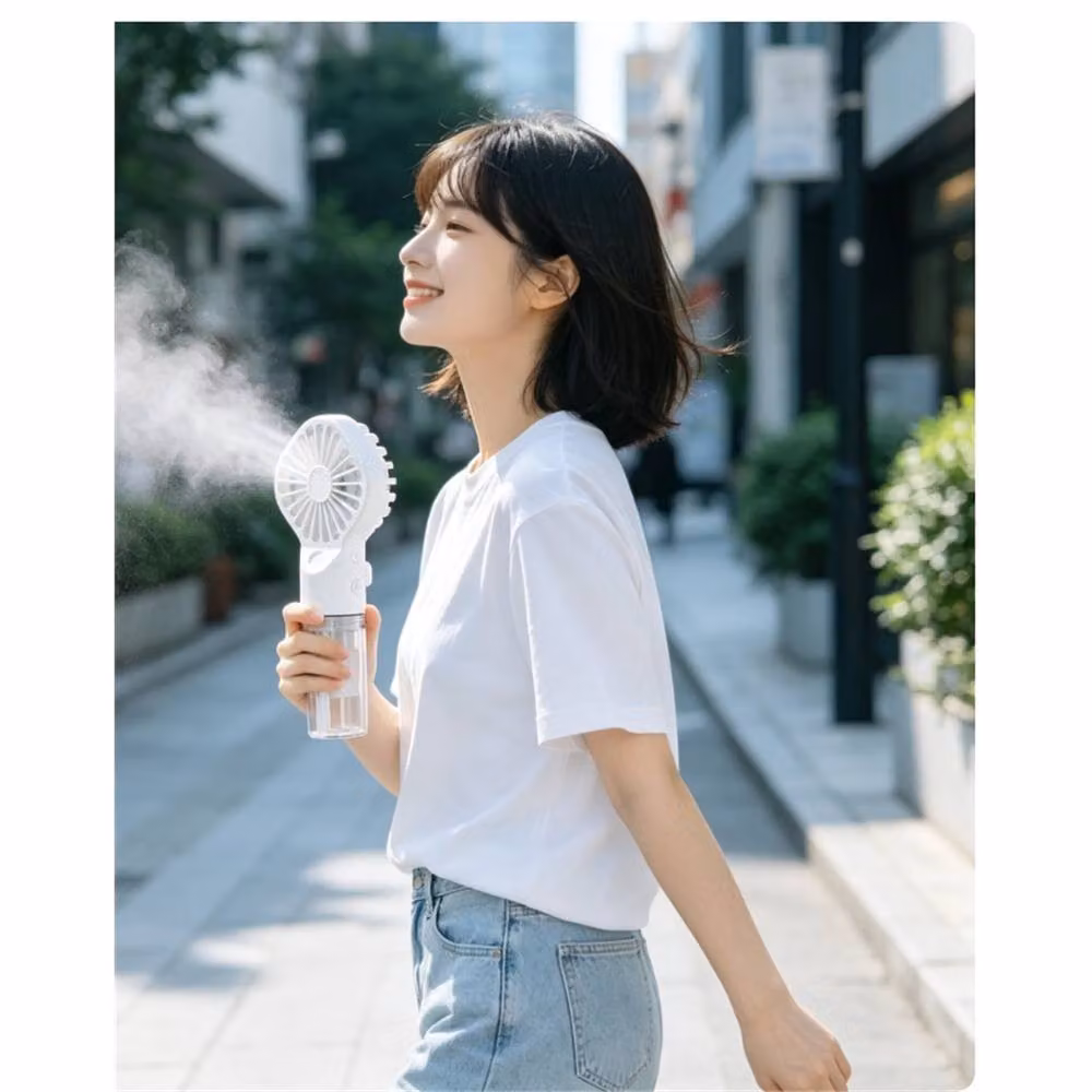 FLAVORA White USB Rechargeable Handheld Mist Cooling Mini Fan – 2