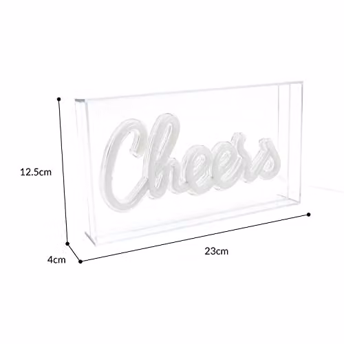 Global Gizmos Cheers LED Neon Sign, White Acrylic Box Light with USB Power – 3