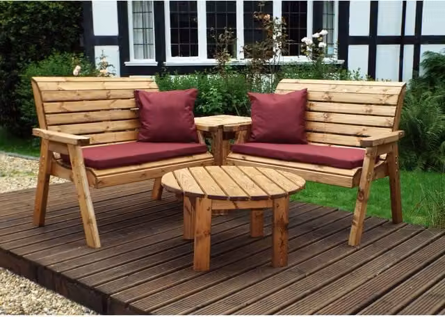 Charles Taylor Four Seat Corner Set with Coffee Table and Cushions in Burgundy